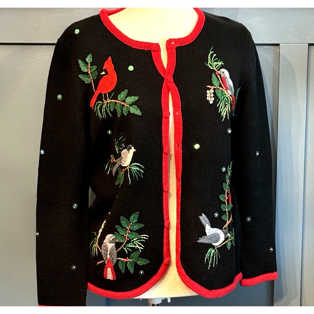 Hampshire Studio SNOW Ugly Christmas Cardigan Women's Small Cardinals Granny‎